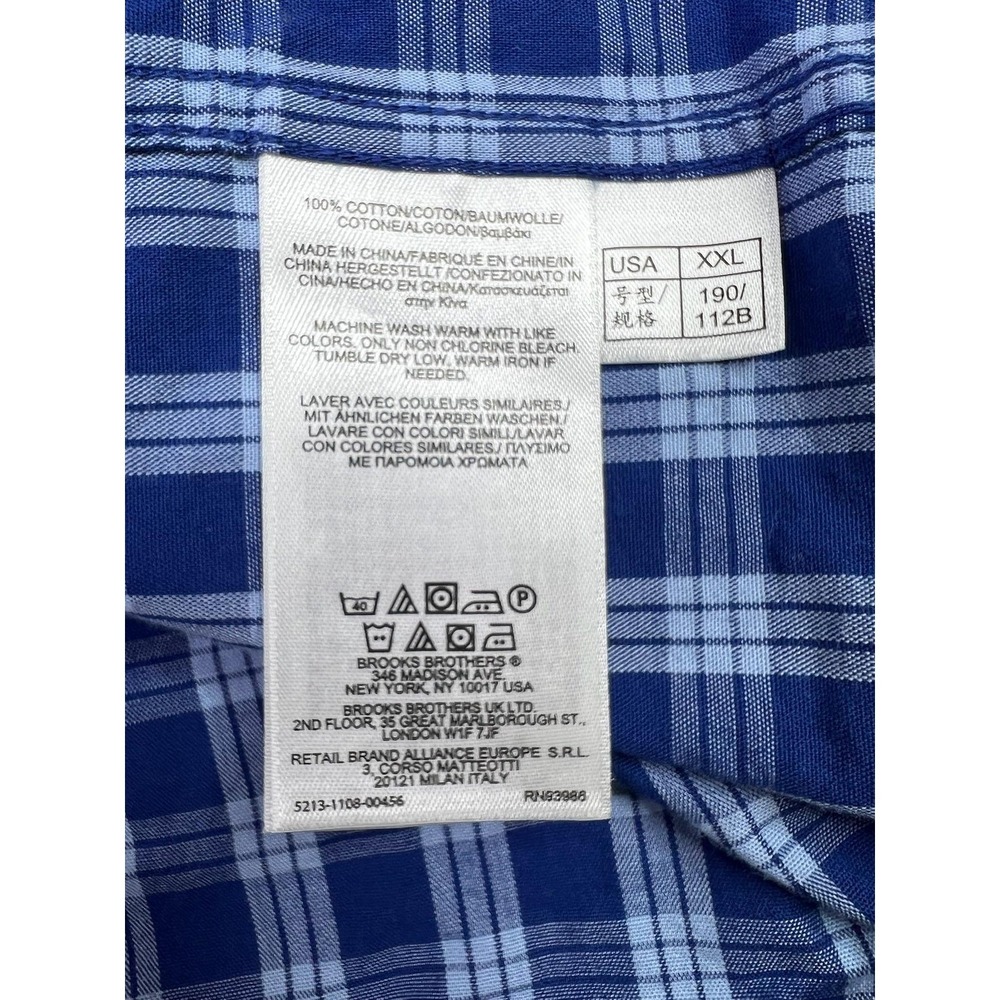 Brooks Brothers Shirt Mens 2XL Blue Plaid 346 Button Down Cotton Golden Fleece - Picture 6 of 9